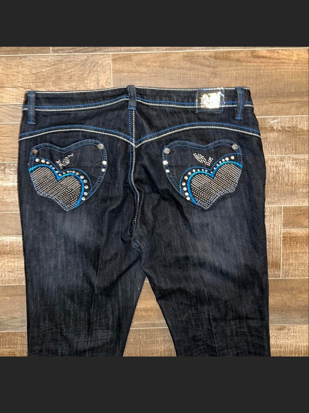 Apple Bottoms Dark Wash Jeans with Blue Heart Pocket Accents